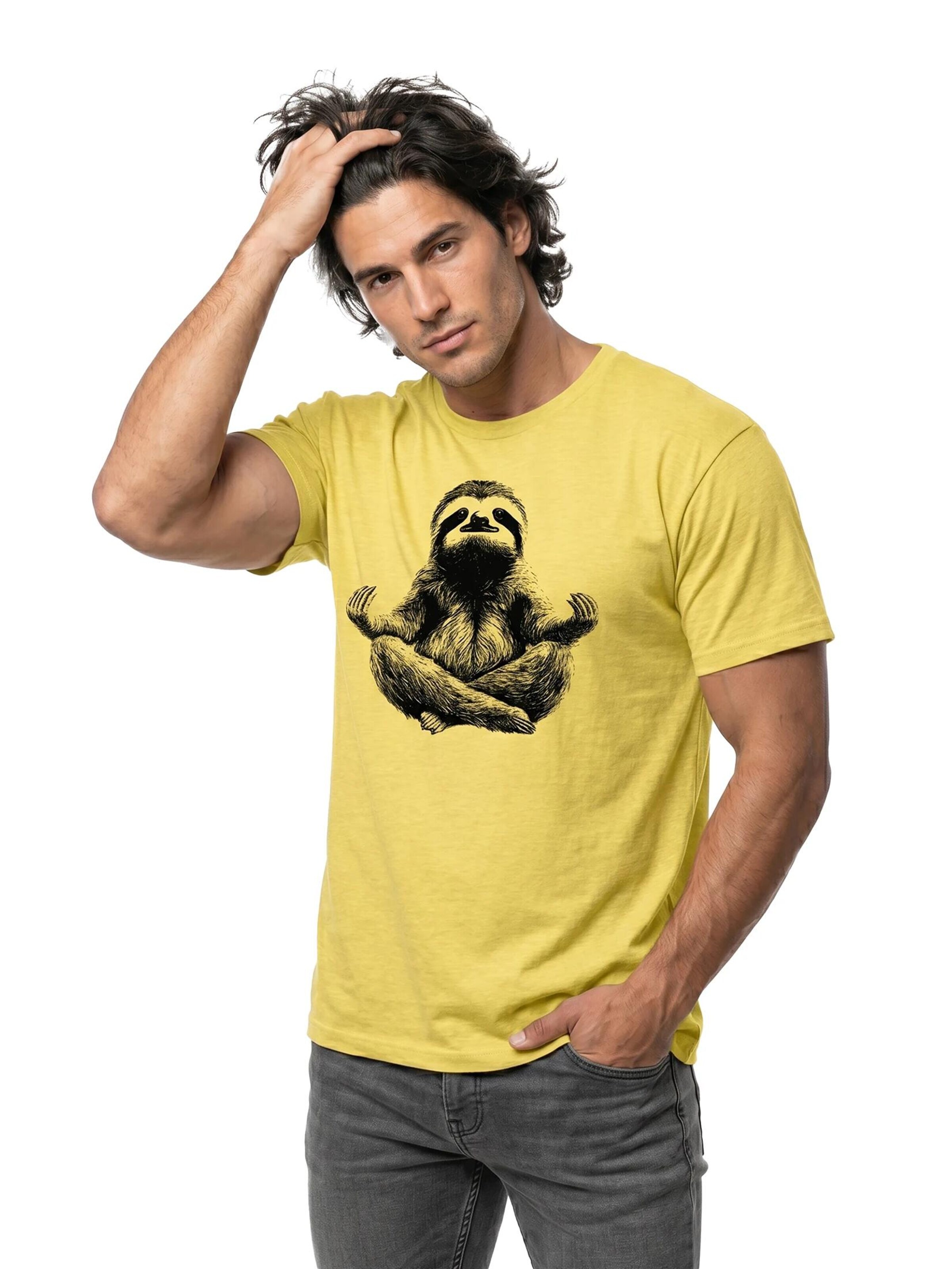 MAKAYA Shirt 'Meditation Sloth' in Yellow