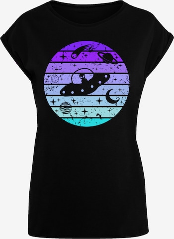 T-shirt 'Retro Alien Weltraum Sonnenuntergang' F4NT4STIC en noir : devant