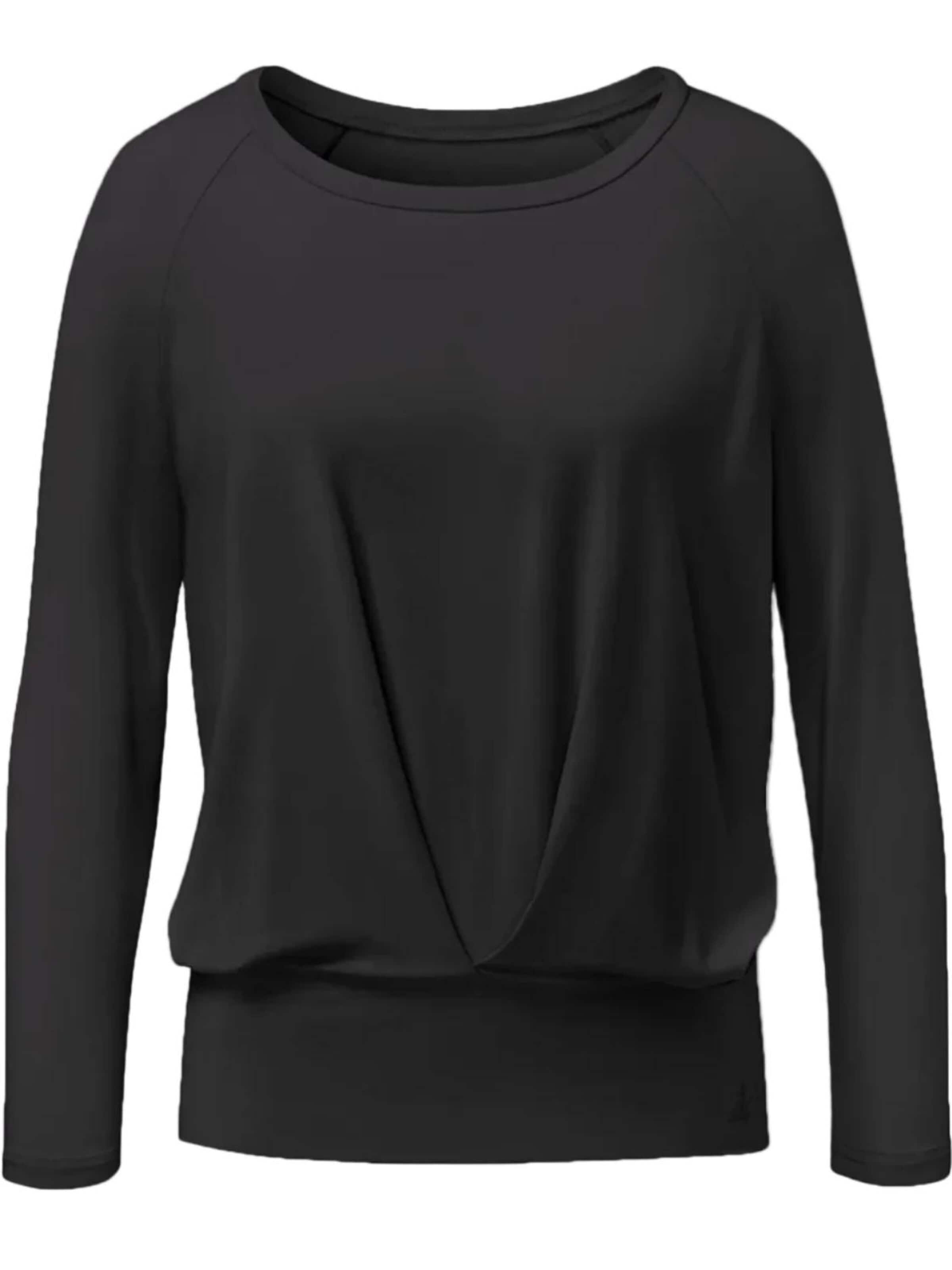 CURARE Yogawear Sporttop 'Langarmshirt Boxpleat - Black'‌‌‌‌‌‌‌‌‌ in Schwarz: Vorderseite