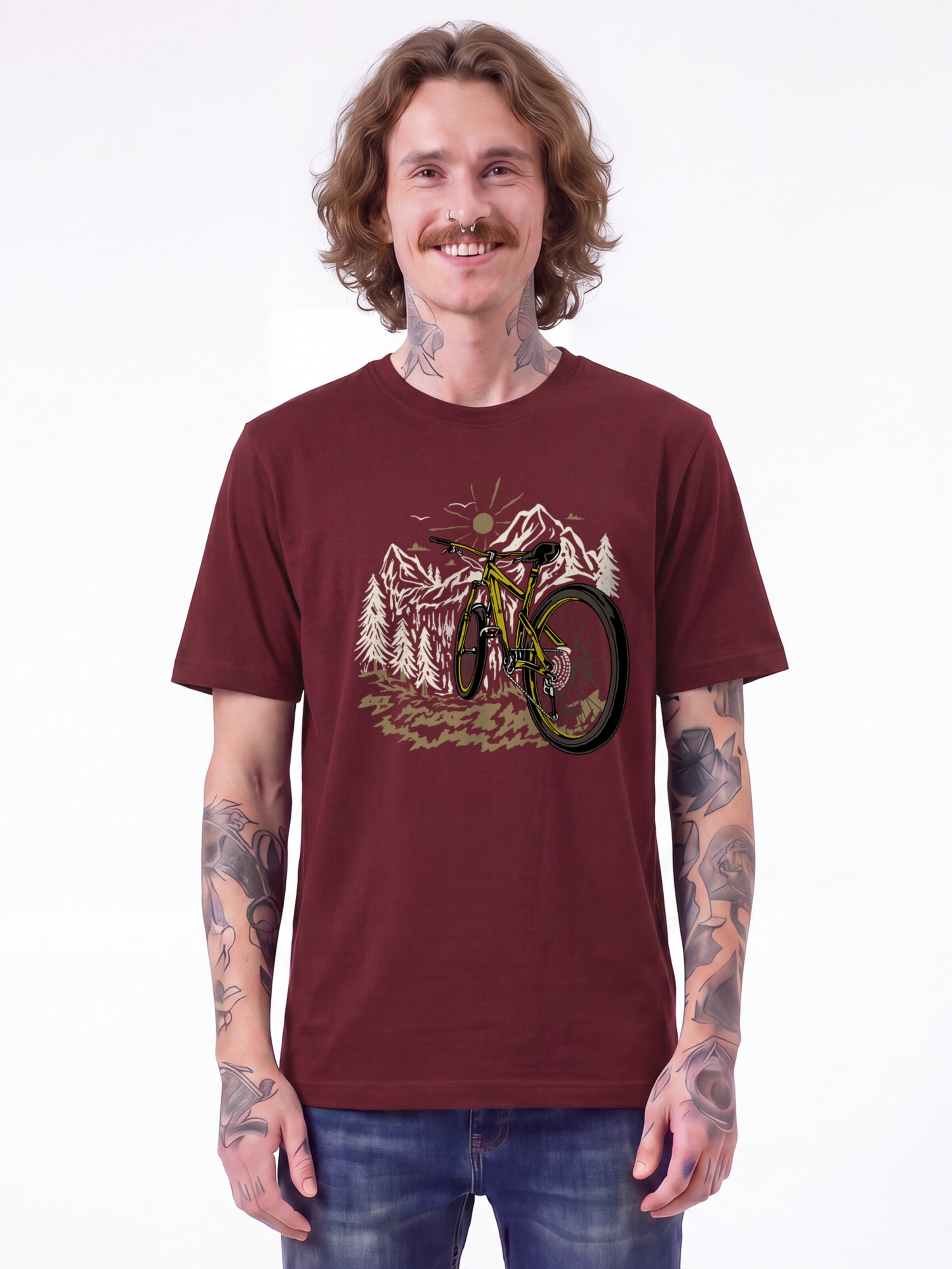 Watapparel Shirt 'Mountainbike Und Berge' in Red: front