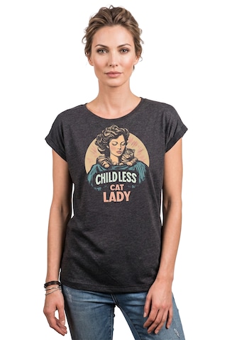 MAKAYA Shirt 'Childless Cat Lady' in Grey: front