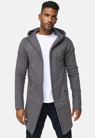 INDICODE JEANS Zip-Up Hoodie 'Brekstad' in Grey: front