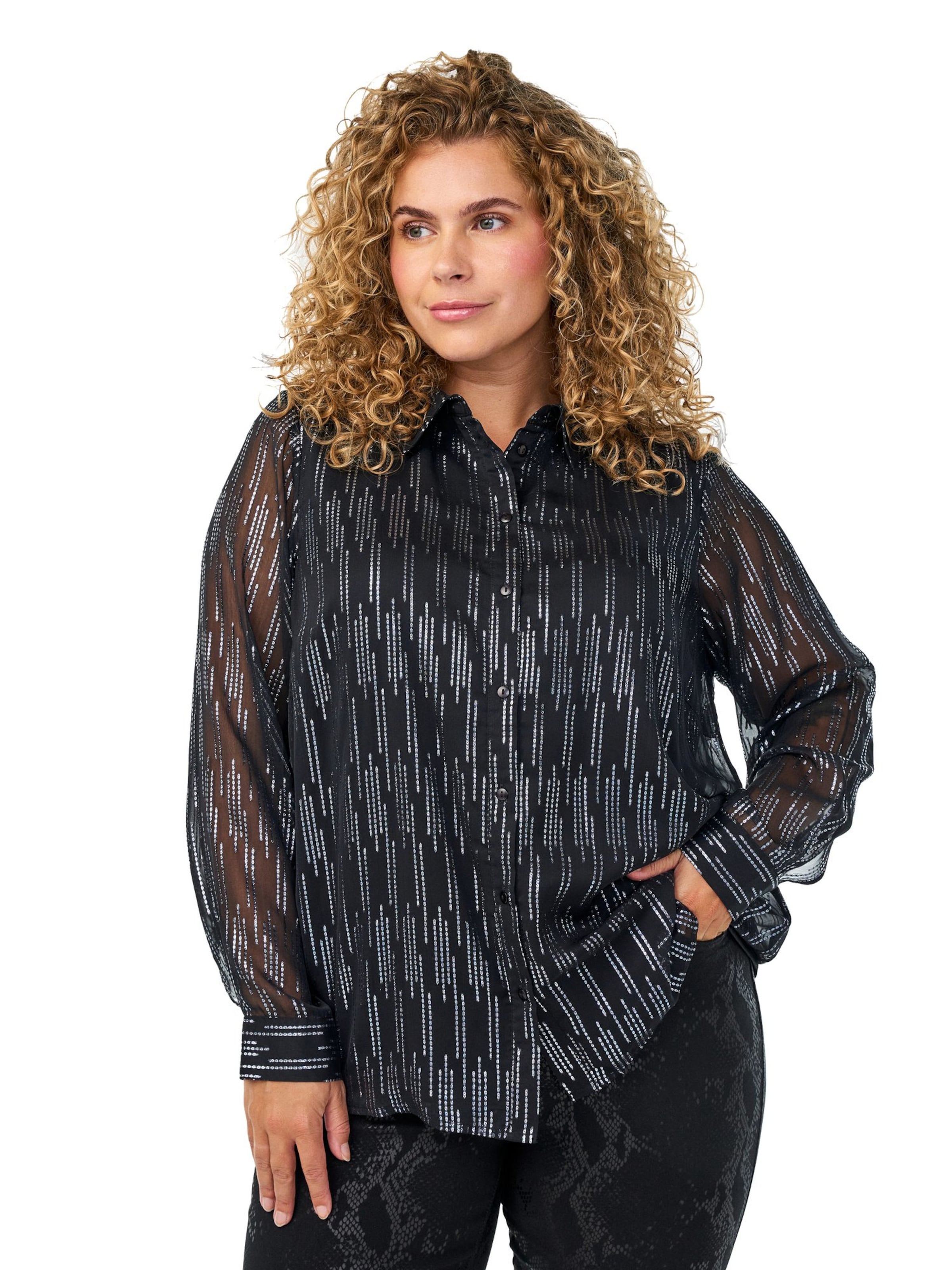 Camicia da donna 'Cafania' di Zizzi in nero: frontale