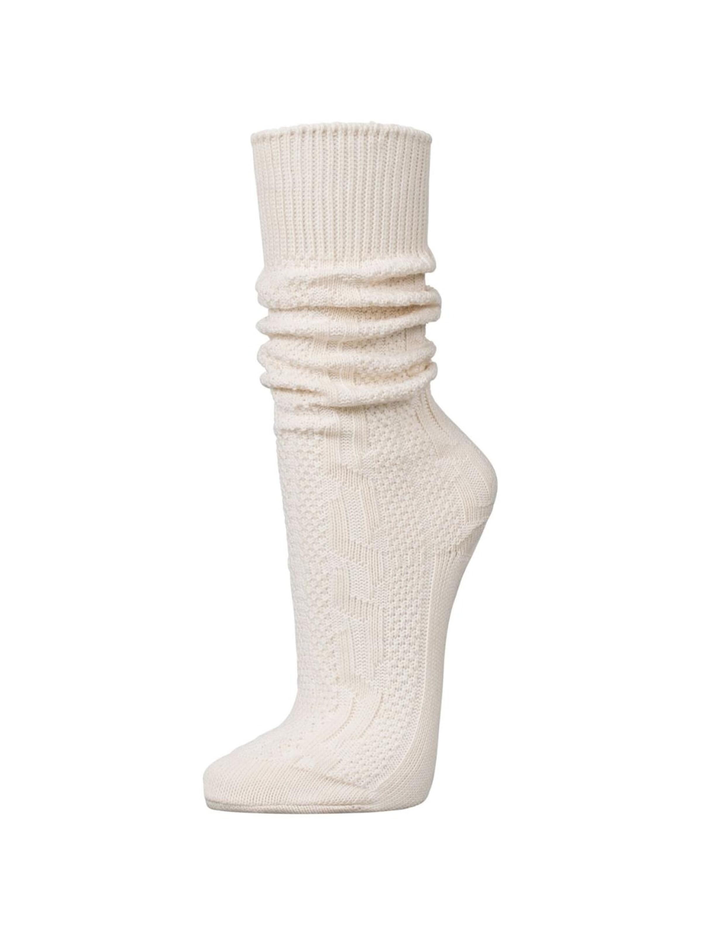 Paulgos Traditional Socks 'PAULGOS Trachtensocken Trachtenstrümpfe Socken Kniestrümpfe mit Zopfmuster in 3 Farben Gr. 39-47' in White: front