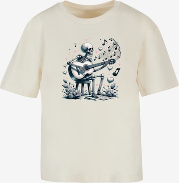 F4NT4STIC Shirt 'Skelett spielt Gitarre, Musik, Liebe' in Geel: voorkant