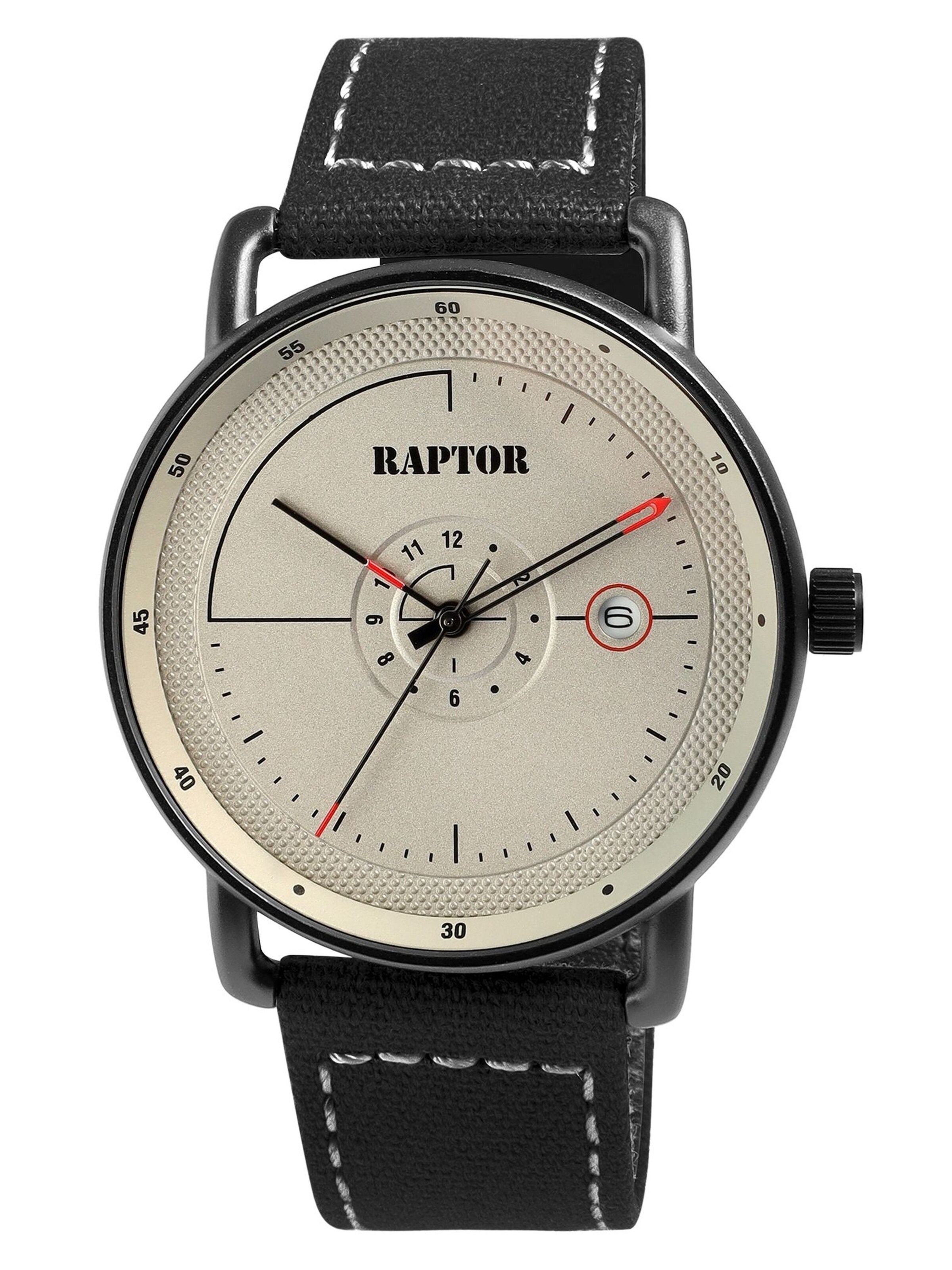 Raptor Analog Watch 'Zoltar, Datumsanzeige' in Black: front