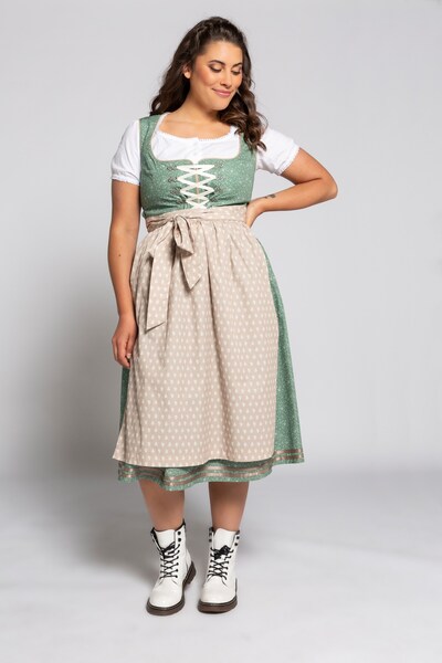 Ulla Popken Dirndl in de kleur Beige / Goud / Groen / Wit, Modelweergave