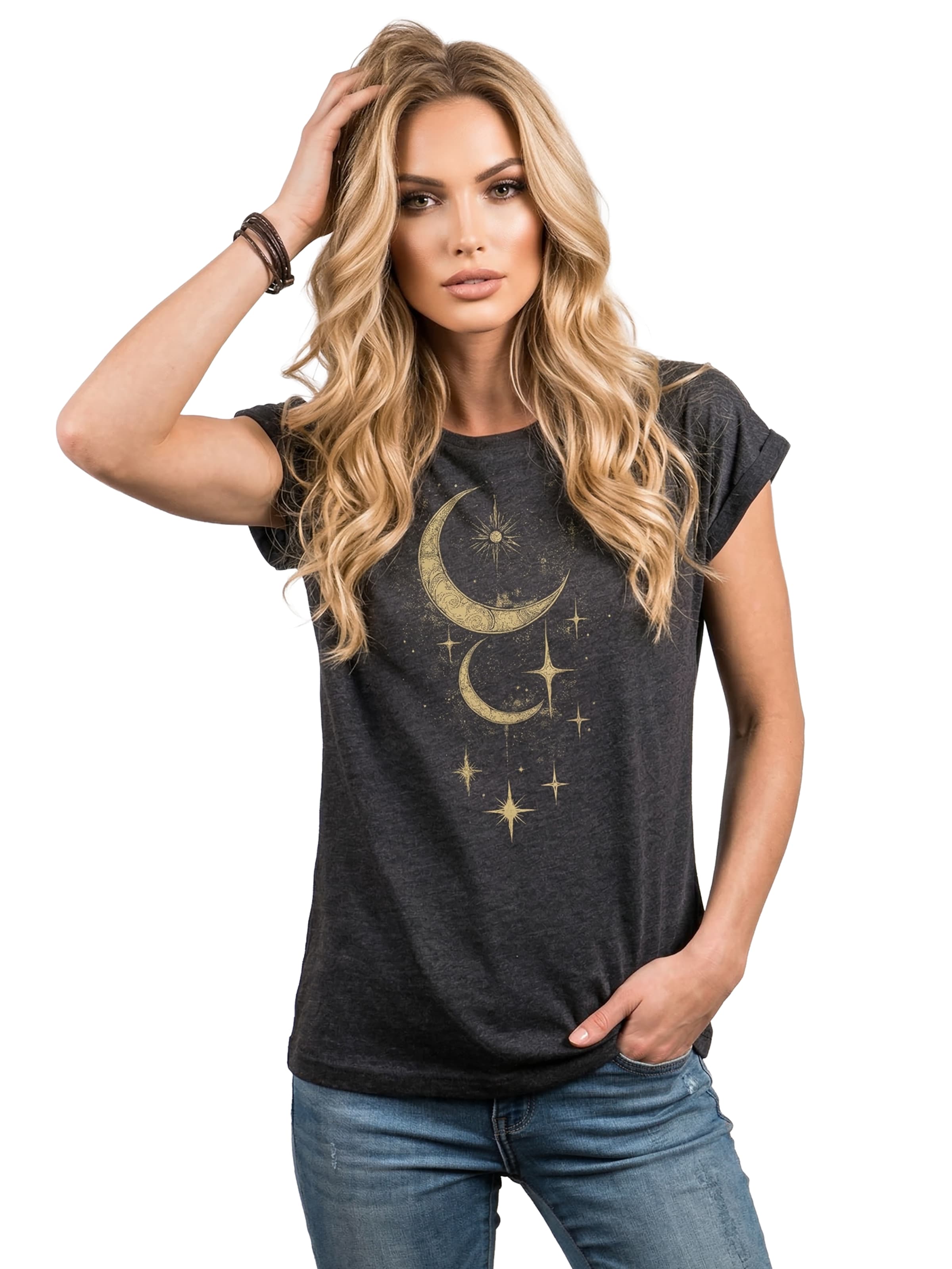MAKAYA Shirt 'Moon Stars' in Grey: front