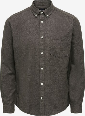 Only & Sons Button Up Shirt in Brown: front