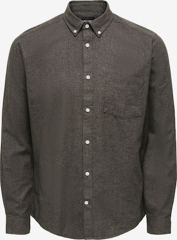 Only & Sons Regular fit Button Up Shirt in Brown: front