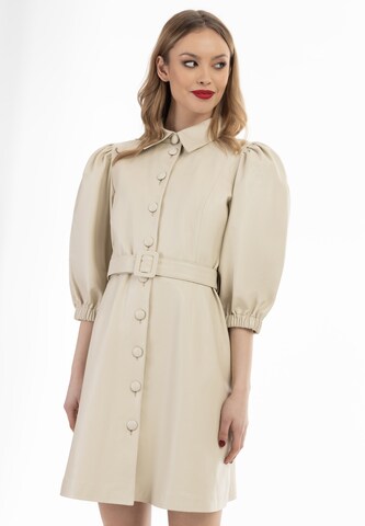 faina Shirt Dress in Beige: front