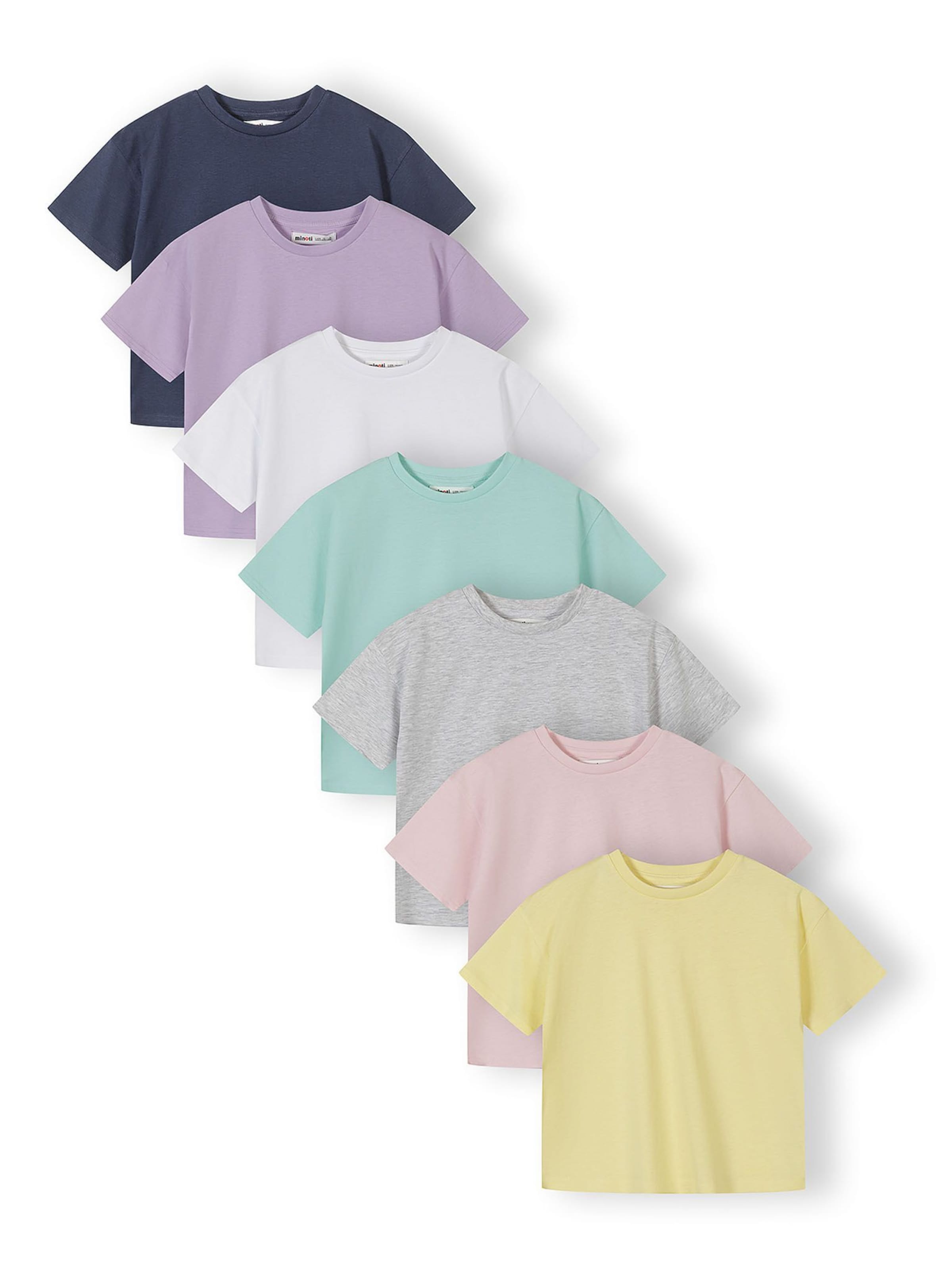 MINOTI T-Shirt en 98-104 en bleu marine / turquoise / jaune / gris chiné / lilas / rose / blanc, Vue avec produit