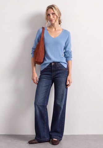 STREET ONE Langarm Pullover mit V-Ausschnitt in Blau