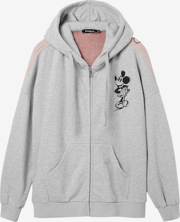 Desigual Zip-Up Hoodie 'Mickey Mouse' in Grey: front