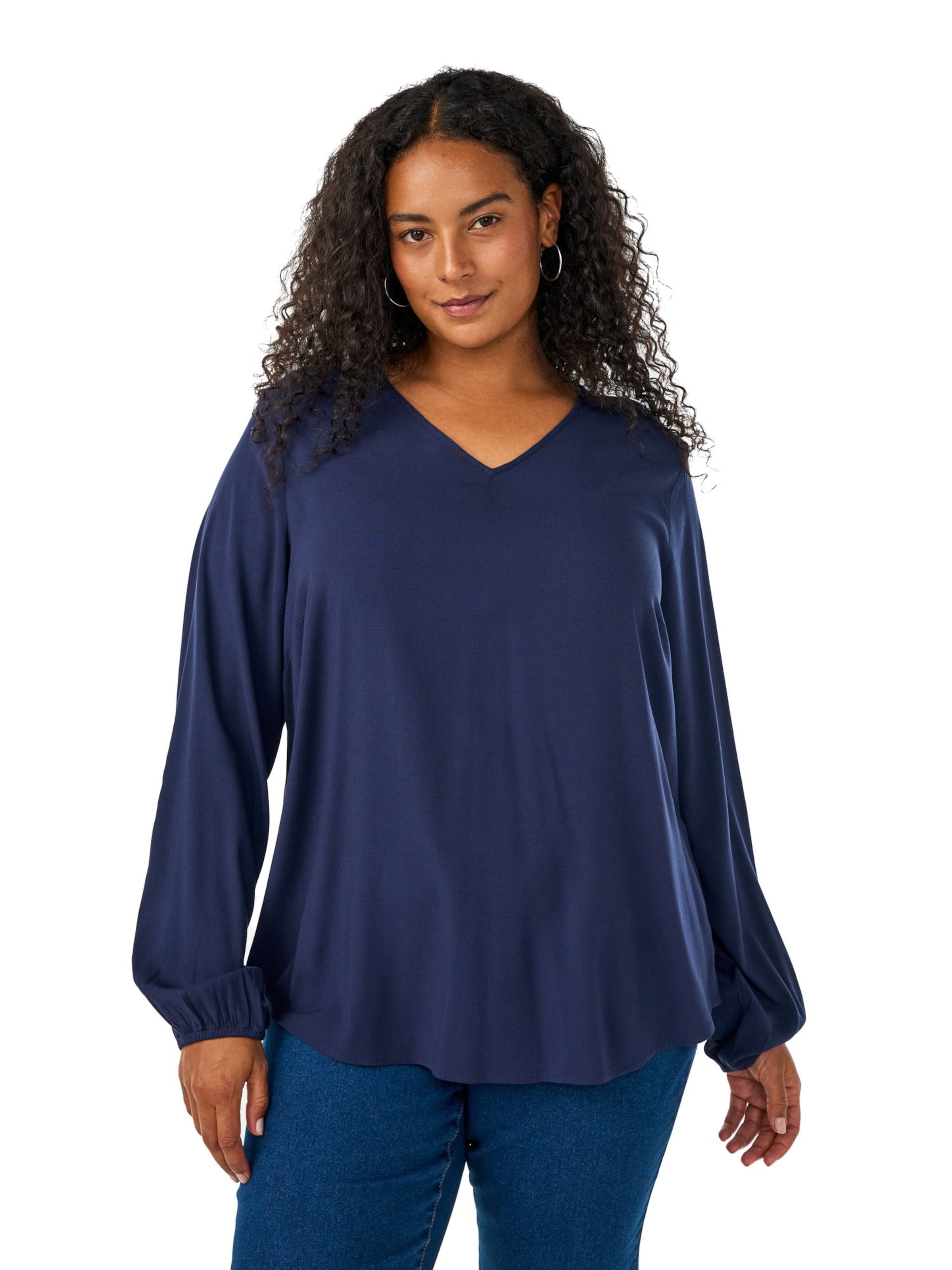 Camicia da donna 'LENNI' di Zizzi in blu: frontale