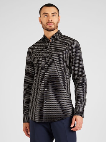 BOSS Black - Slim Fit Camisa 'H-HANK' em preto: frente