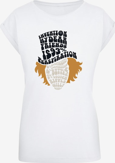 ABSOLUTE CULT T-shirt 'Willy Wonka - Typed Head' en beige / marron / noir / blanc, Vue avec produit