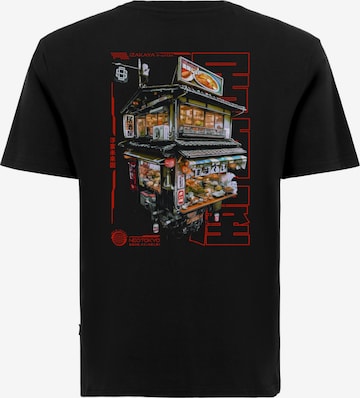 Oldskull Shirt 'Asian Neo Tokyo Floating Izakaya Graphic' in Black: front