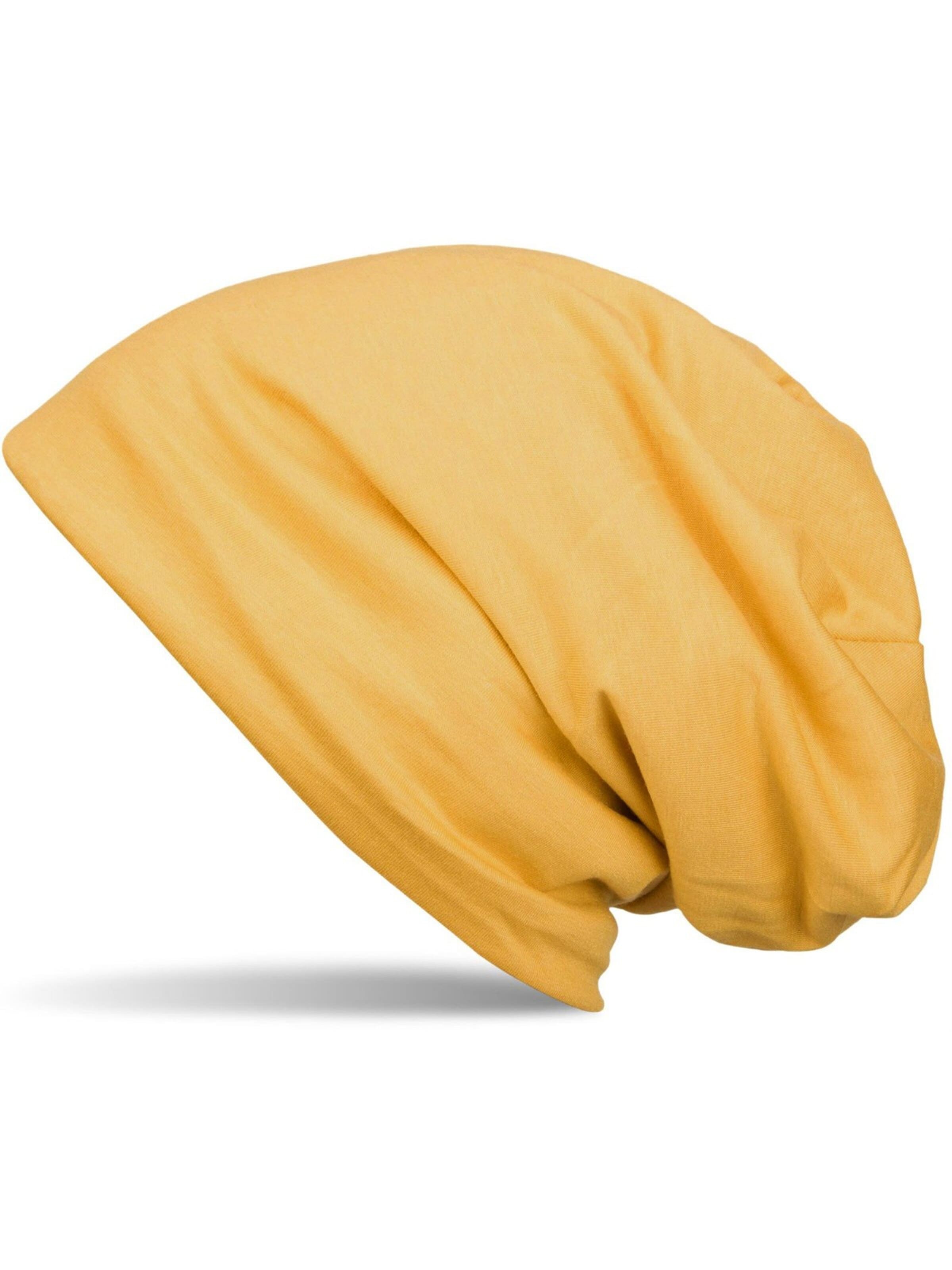 styleBREAKER Mütze 'Unifarbene Beanie Mütze mit Fleece'‌ in Gelb: Vorderseite