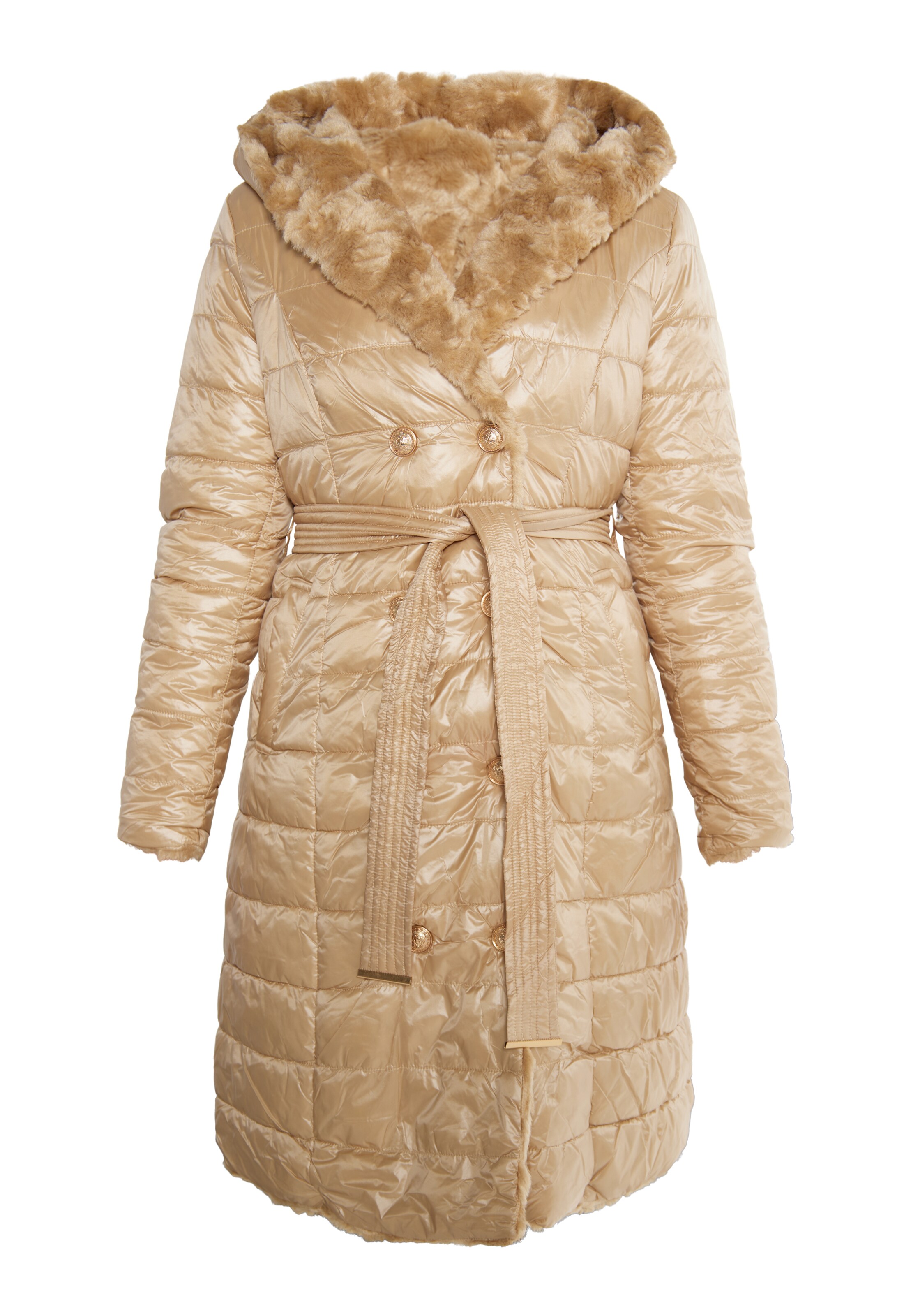 Cappotto invernale di faina in beige: frontale