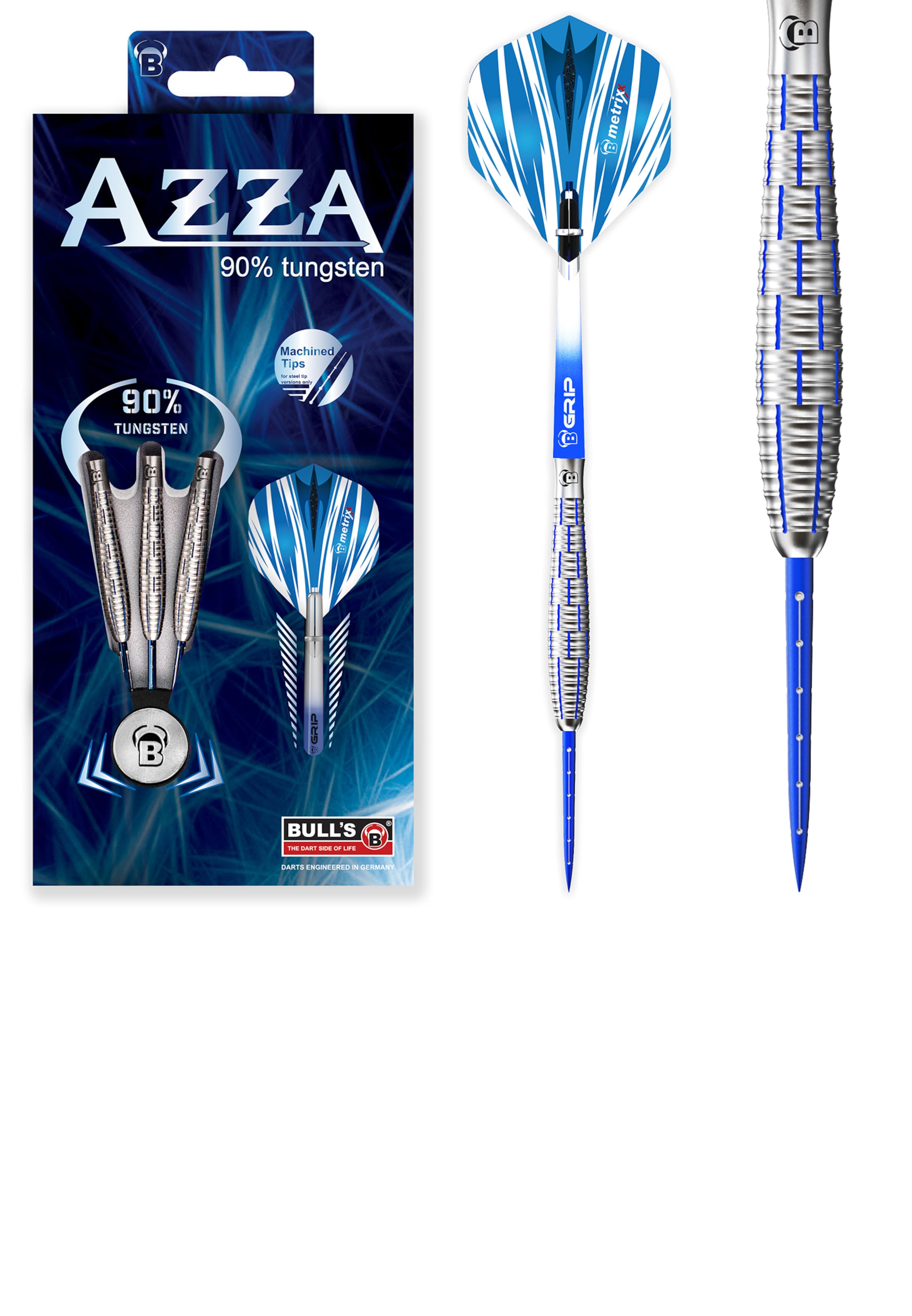 BULL'S Steeldarts ' Azza Dartpfeile 90% Tungsten Darts-Set Profi ' in Blau: Vorderseite