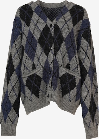 yoligex Kardigan 'YOLIGEX Strickjacke Argyle-Muster V-Ausschnitt mit Taschen' w kolorze szary: przód
