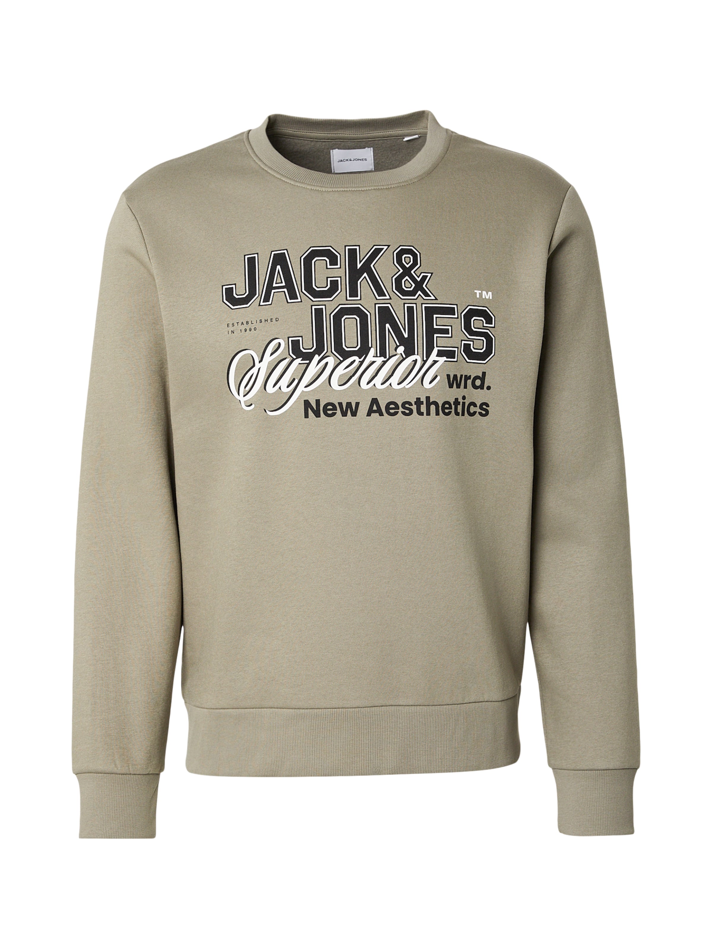 JACK & JONES Sweatshirt in schlammfarben / schwarz / weiß, Produktansicht