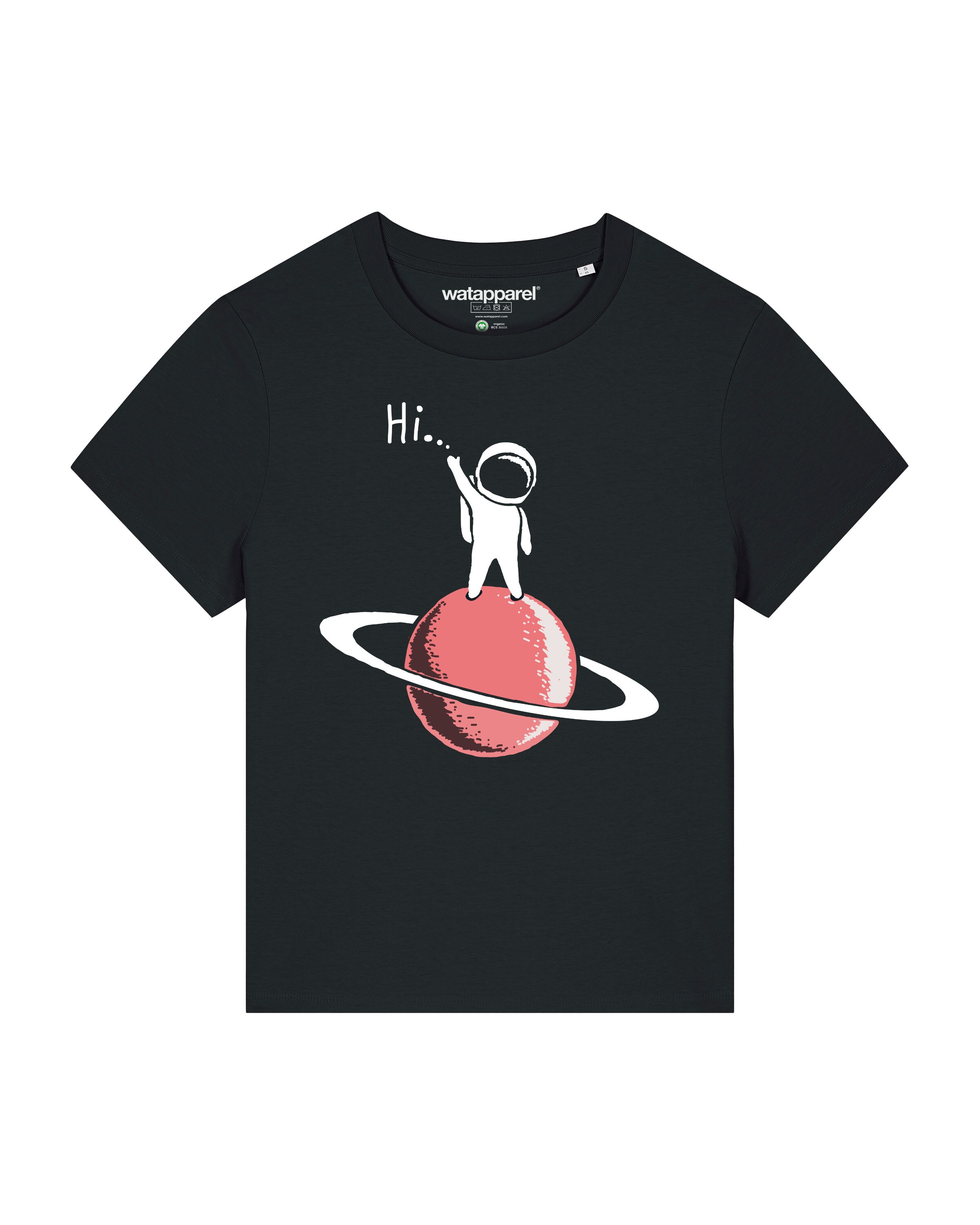 Watapparel Shirt 'Astronaut says Hi' in Zwart: voorkant