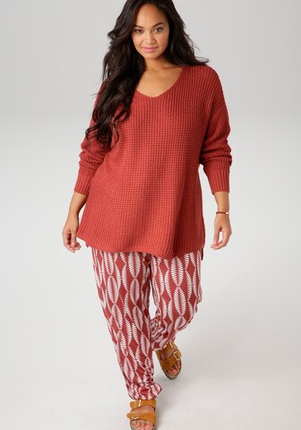Aniston Plus Wide leg Pants in Red