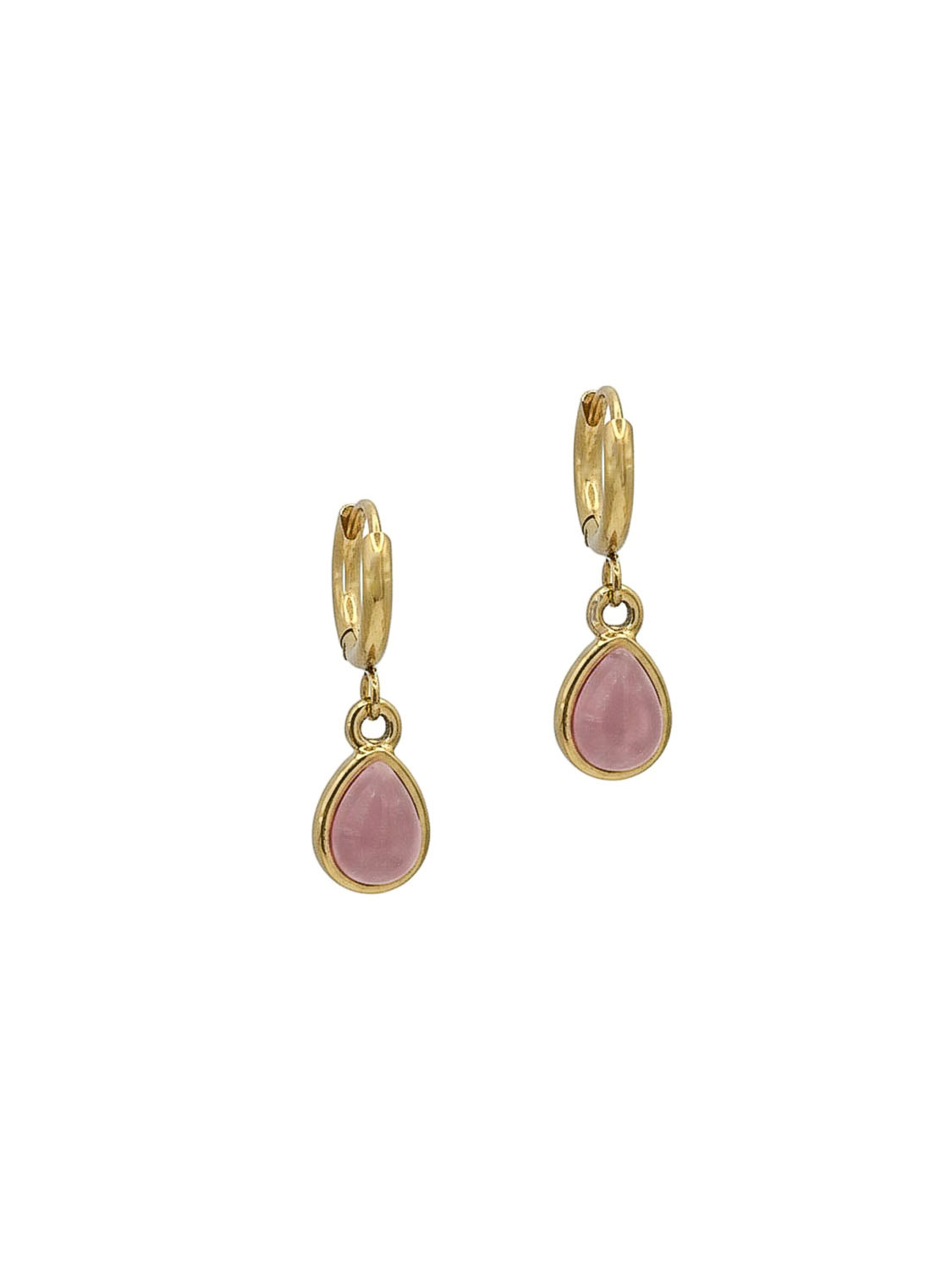 LOUIZ Oorbellen 'Earrings with Rose Quartz Charm' in Roze: voorkant
