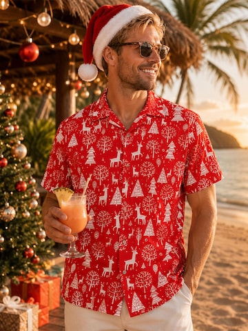 Regular fit Camicia 'Christmas Reindeer Allover' di King Kameha in rosso