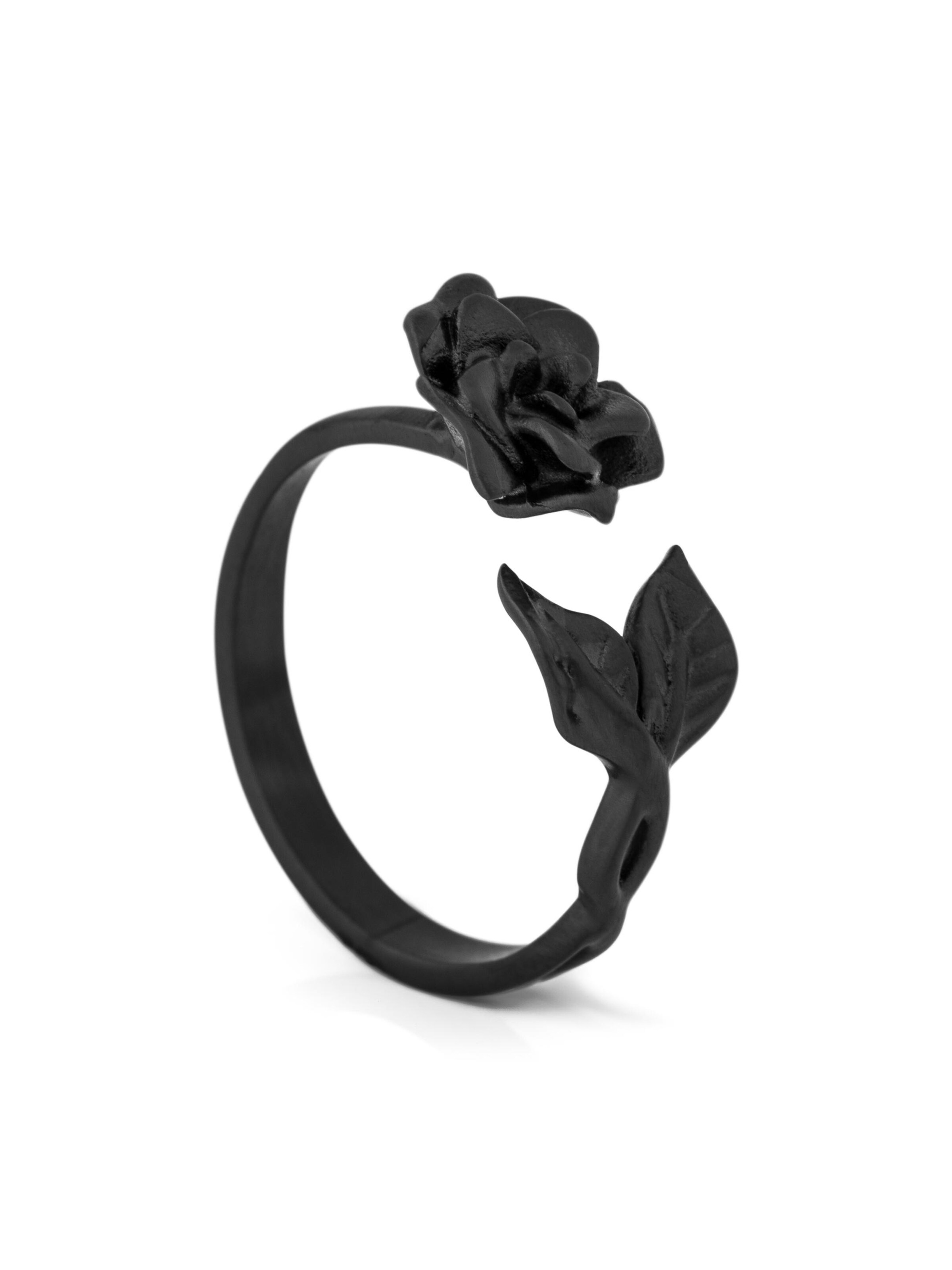 Akitsune Ring 'Rosa' in Black: front