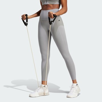 ADIDAS PERFORMANCE Skinny Sportbroek 'Optime Power' in Grijs: voorkant