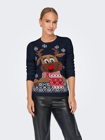 Pull-over 'ONLXMAS' ONLY en bleu : devant