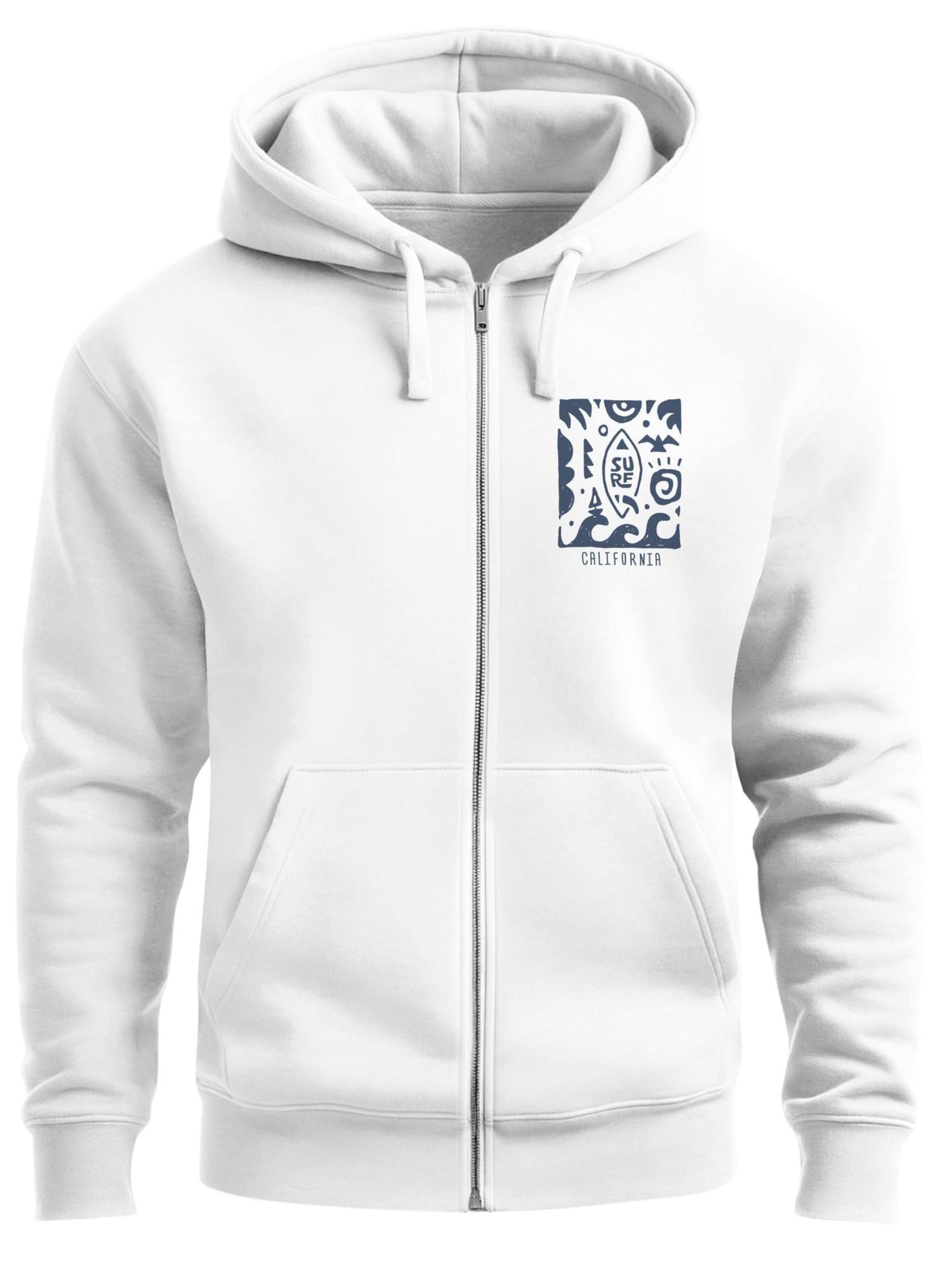 Neverless Zip-Up Hoodie 'Surf California' in White: front