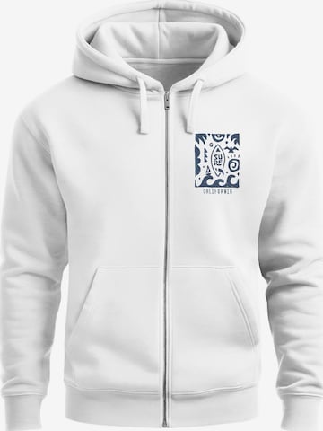 Neverless Zip-Up Hoodie 'Surf California' in White: front