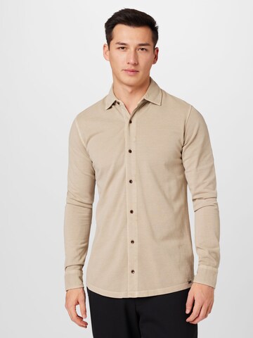 OLYMP Slim fit Button Up Shirt in Beige: front