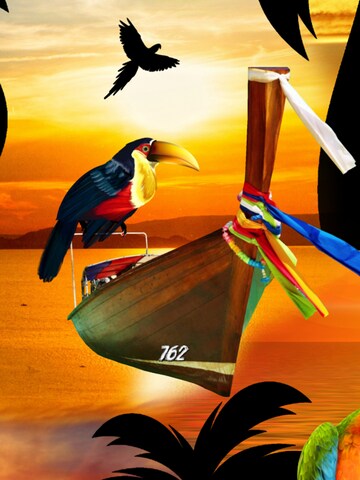 Hawaiihemdshop.de Regularny krój Koszula 'Hawaiihemd "Sunshine Parrots"' w kolorze pomarańczowy