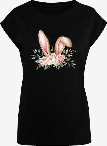 T-shirt 'Blumen Osterhasen Ohren Dekor' F4NT4STIC en noir : devant