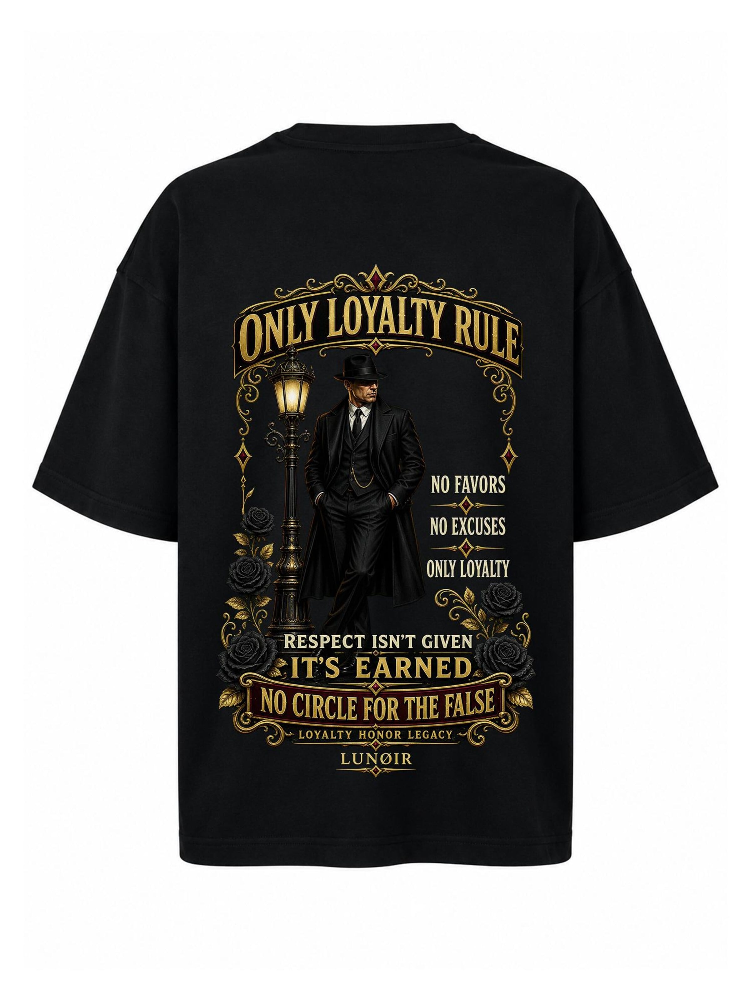 LUNØIR Studio Shirt 'Only Loyalty Rule' in Zwart: voorkant