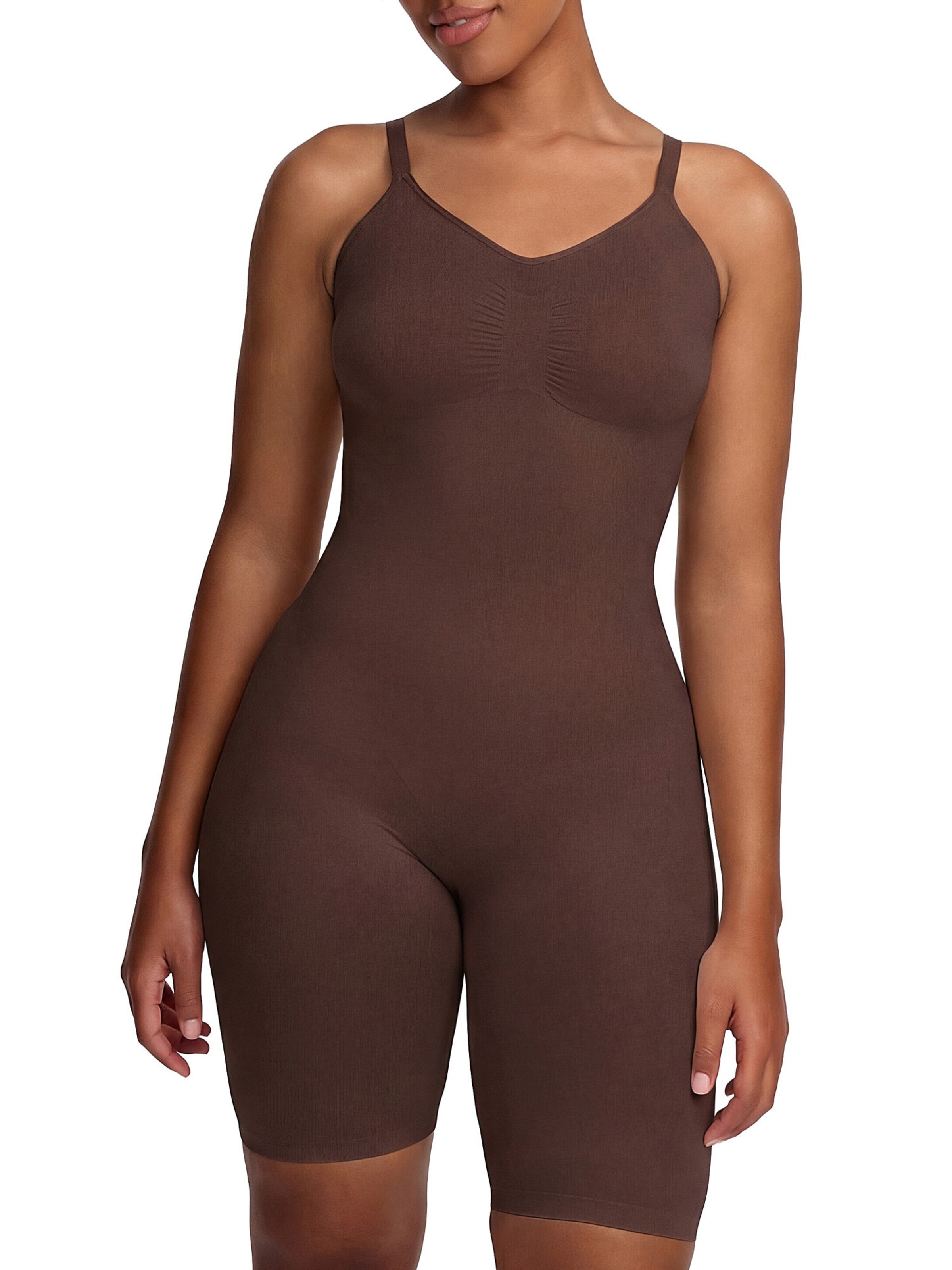 cfab by creamy fabrics Shapingbody 'Bodysuit Sculpting Shapewear mit Shorts' in Bruin: voorkant