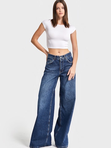 Wide Leg Jean 'ELENA Palazzo Mid Rise' IT'S BASIC en bleu