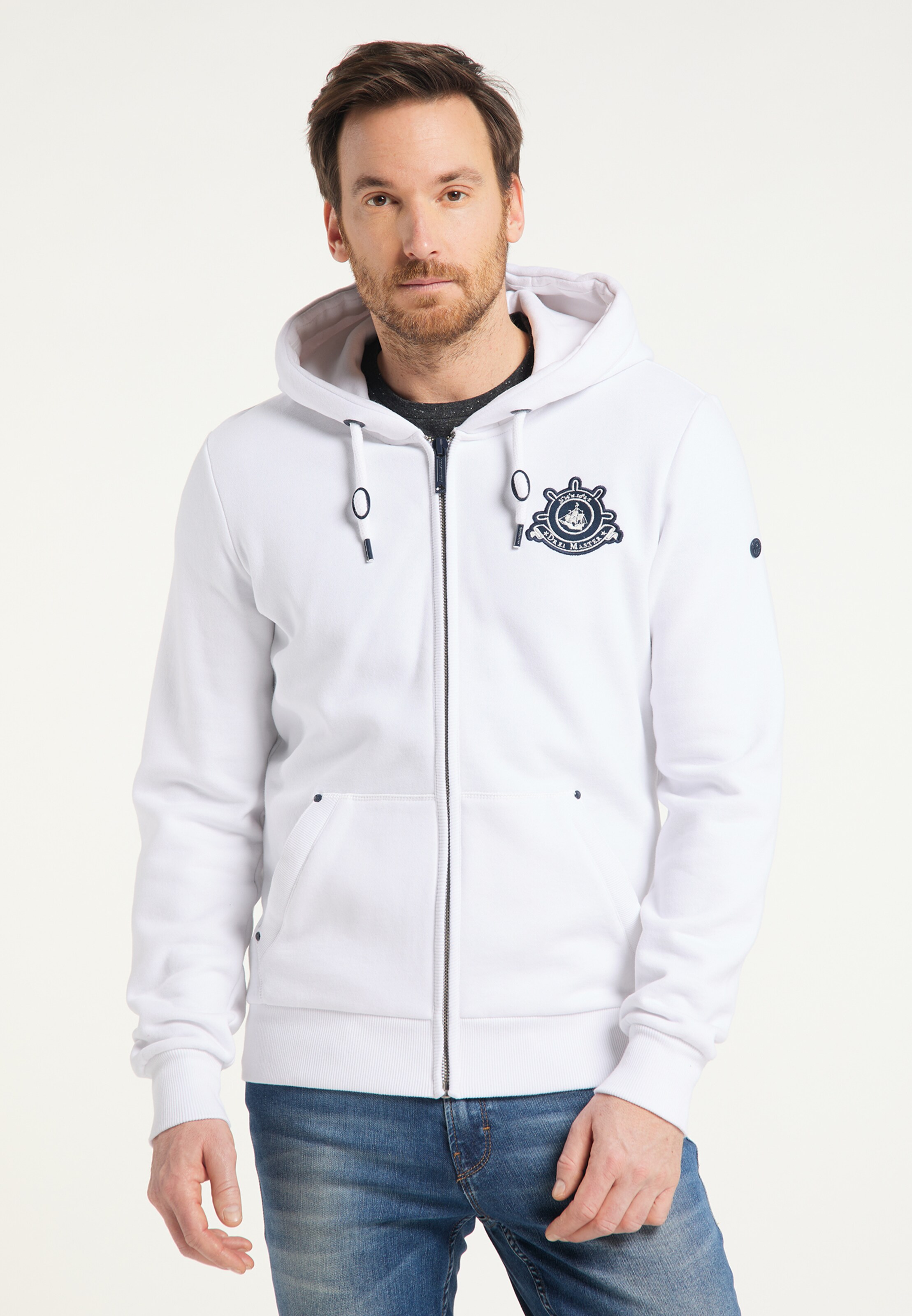 Männer Sweat DreiMaster Maritim Sweatjacke in Weiß - PT24230 Männer Sweat DreiMaster Maritim Sweatjacke in Weiß - PT24230