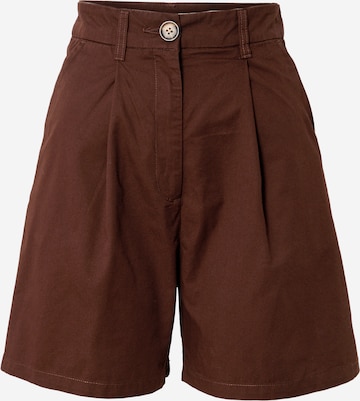 Monki Normální Kalhoty se sklady v pase – hnědá: přední strana