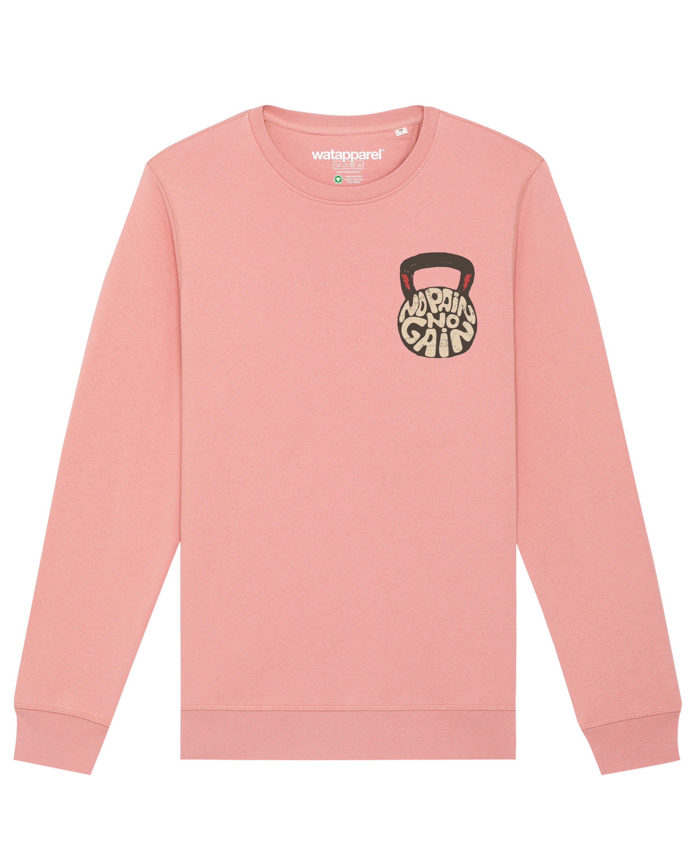 Sweat-shirt ' No Pain, no Gain 01 ' Watapparel en rose : devant