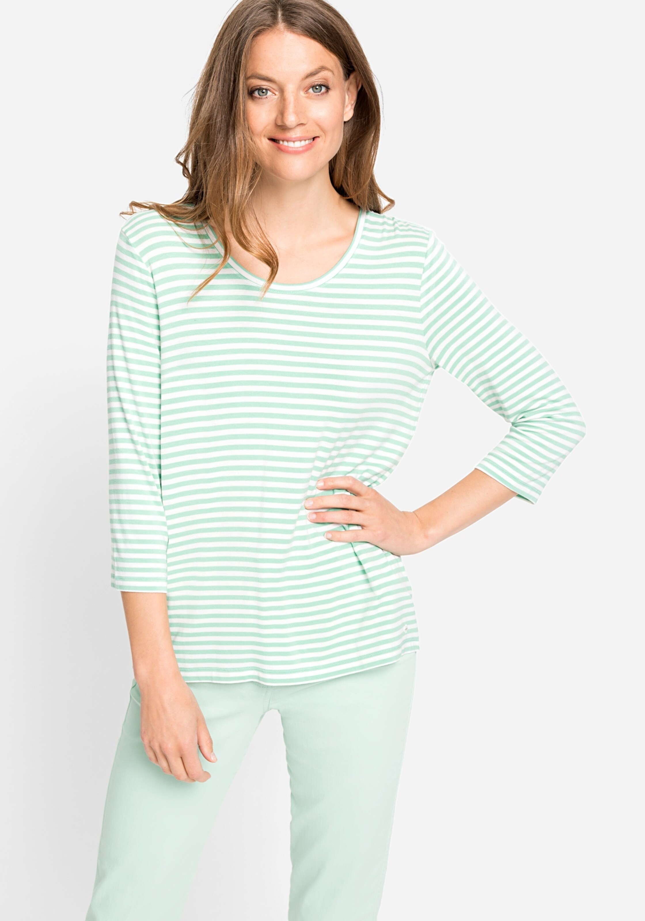 Frauen Shirts & Tops Olsen Shirt 'Hannah' in Grün, Weiß - HV32767 Frauen Shirts & Tops Olsen Shirt 'Hannah' in Grün, Weiß - HV32767
