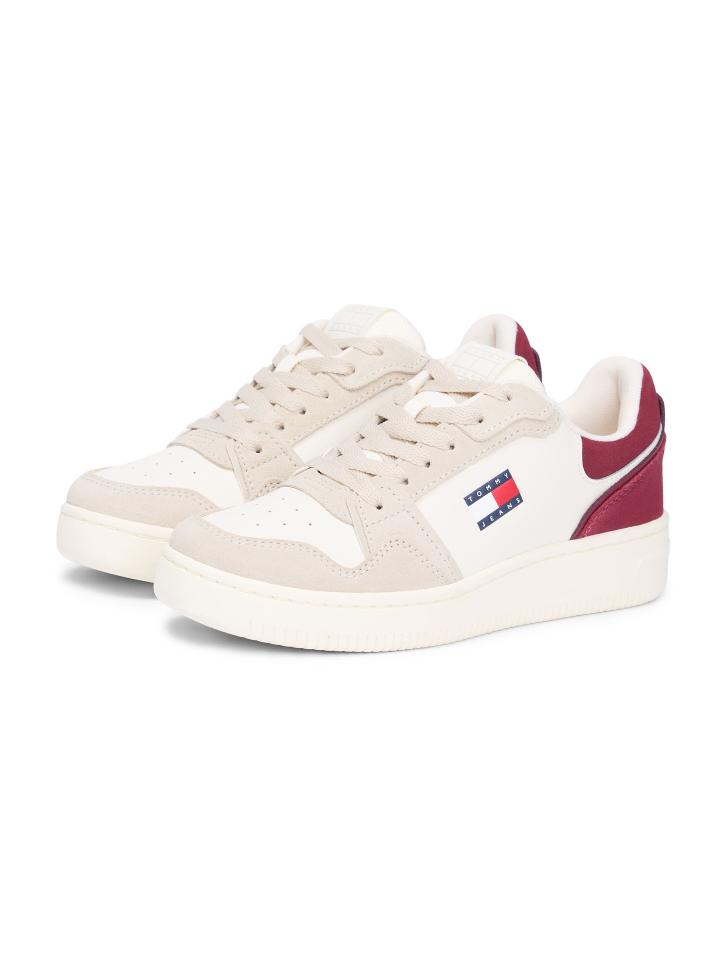 Tommy Jeans Zemie brīvā laika apavi 'TJW RETRO BASKET SNEAKER', krāsa - bēšs / nebalināts / tumši zils / bordo, Preces skats