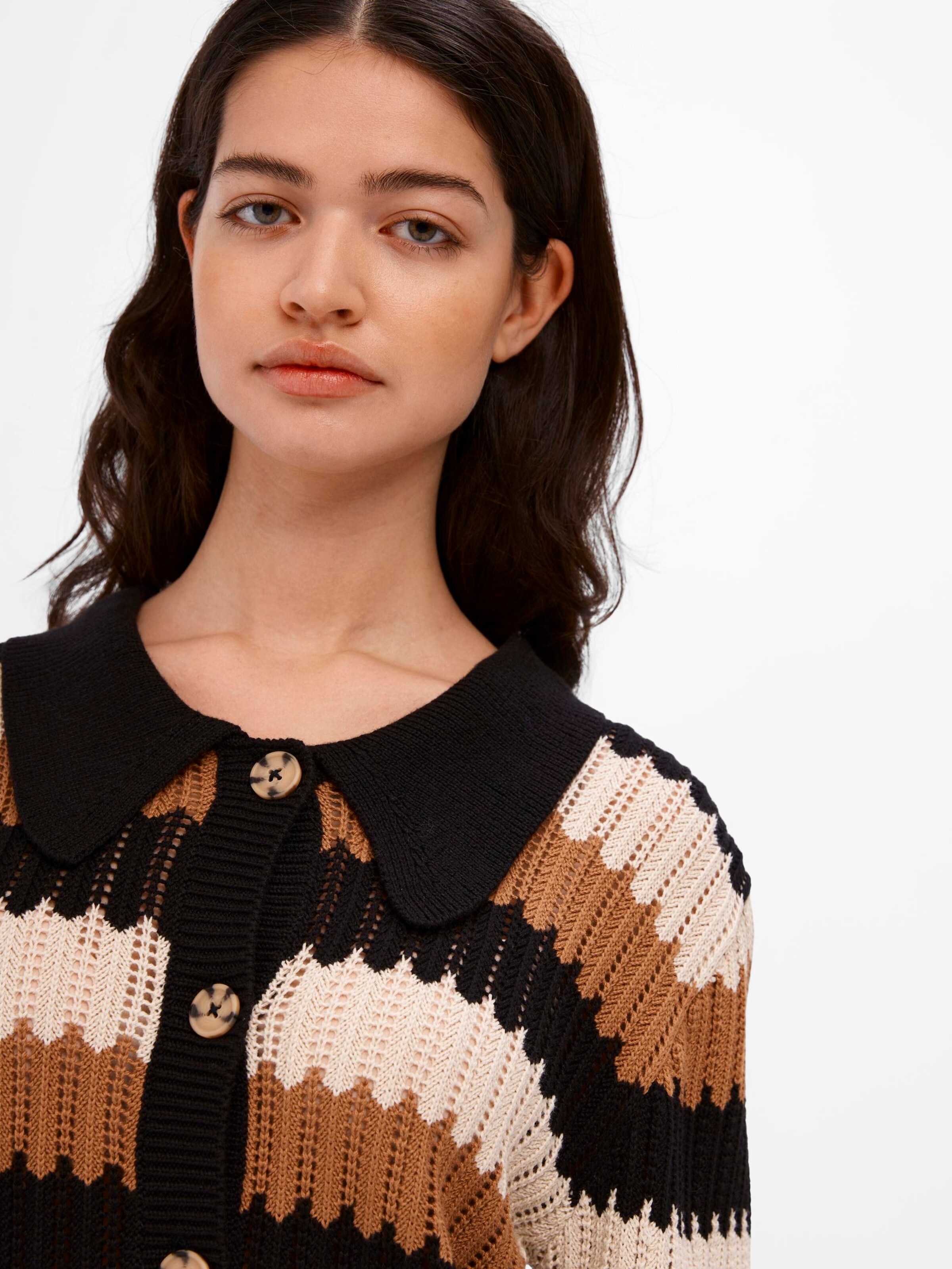GANNI stripe-pattern knitted cardigan - Black