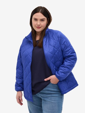 Zizzi Between-Season Jacket 'Diamond' in Blue: front