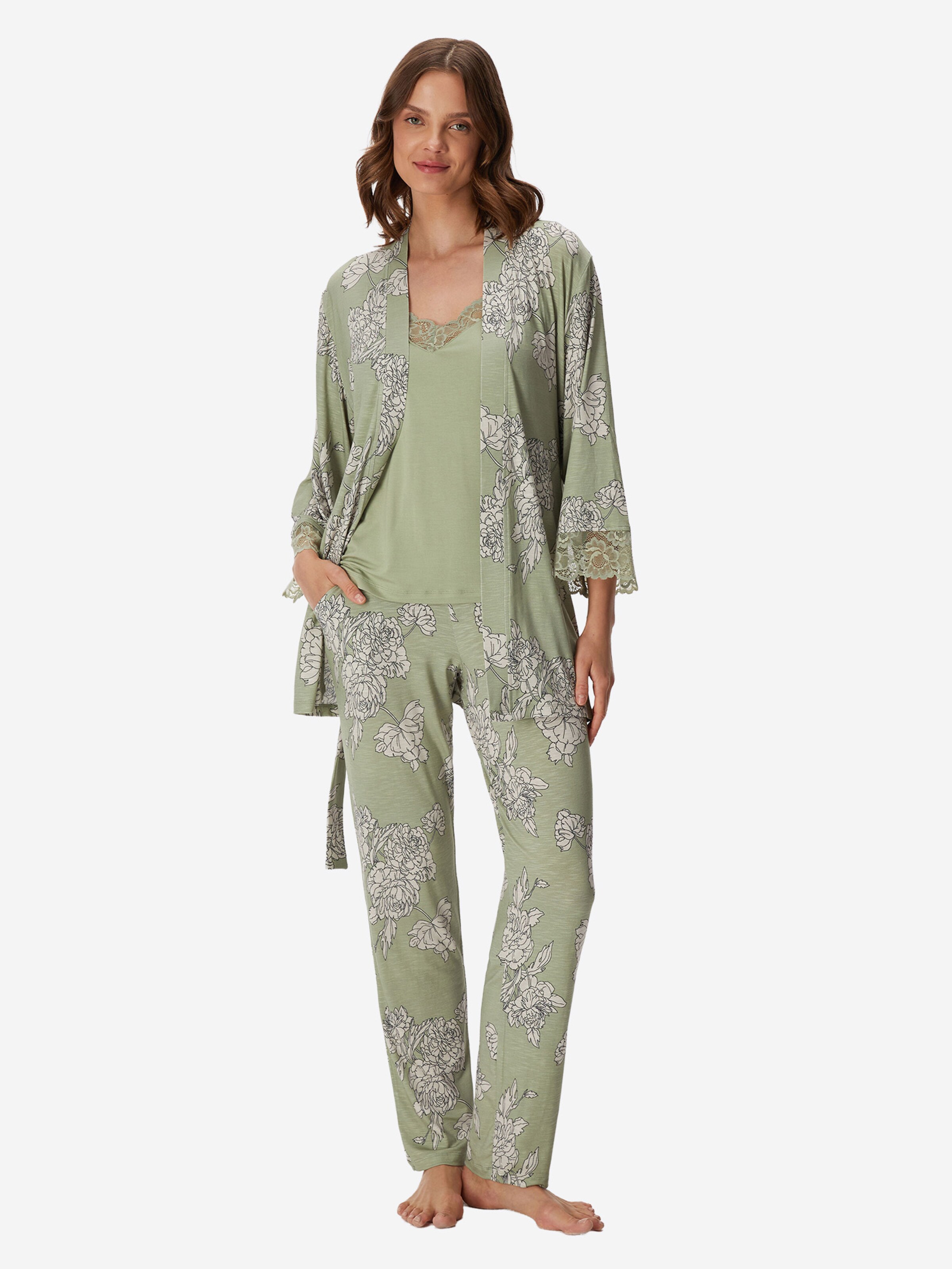 Goldenbay - Pijama ' Gown, Camisole & Pants Daylilli ' en verde: frente